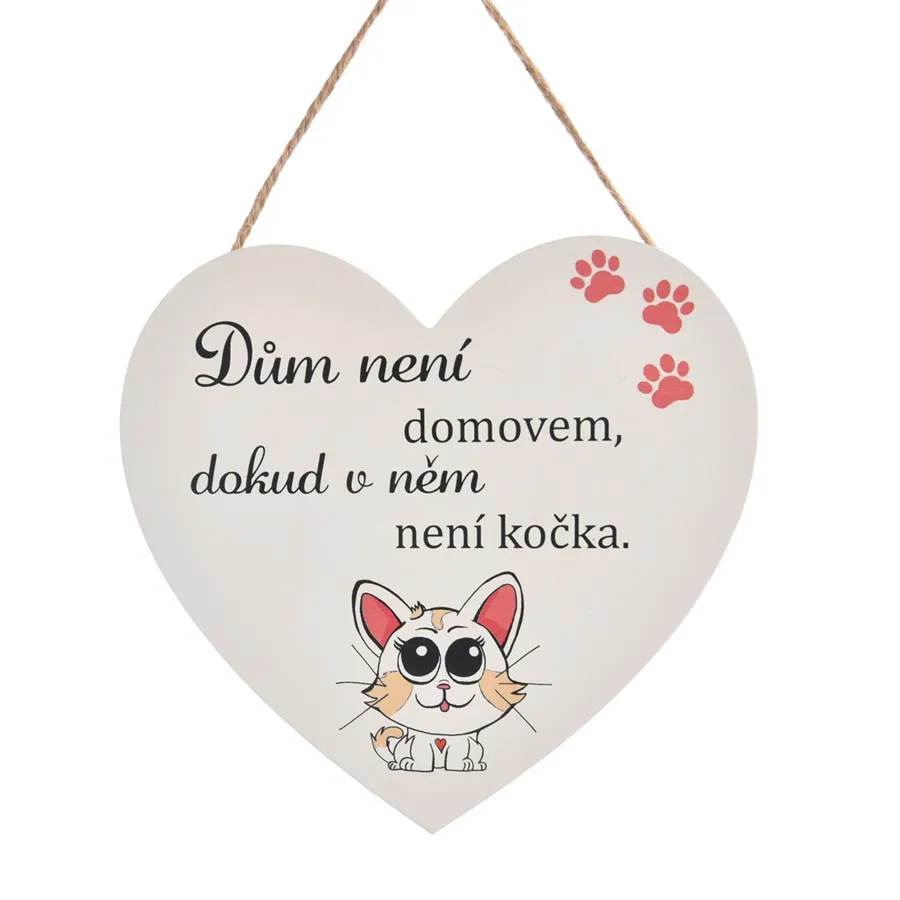 Drevené srdce s nápisom CAT HOME O0524